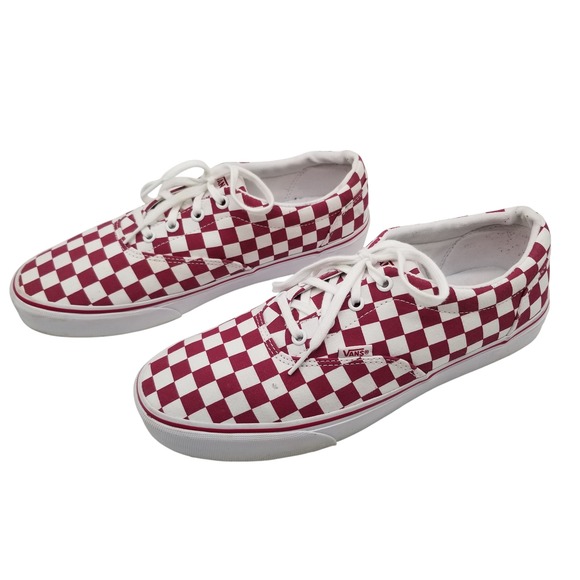 Vans Shoes - Vans Sneakers Women Size 11 Burgundy White Checkerboard Canvas Lace Up Low Top